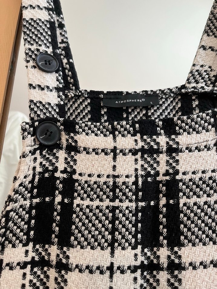 Gri Ekose Desenli Kadın Kısa Salopet Elbise - Görsel 2