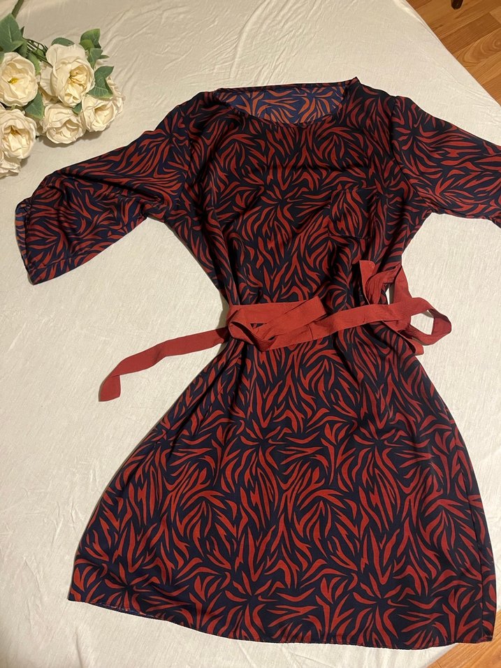 Bordo Desenli Bohem Kadın Uzun Elbise - Görsel 2