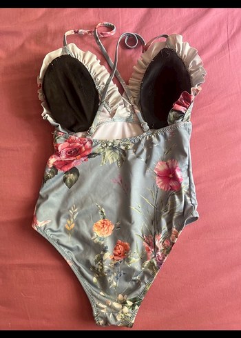 Gri Çiçek Desenli Fırfırlı Mayo - Görsel 8