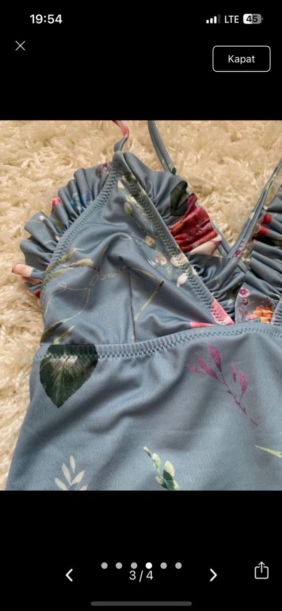 Gri Çiçek Desenli Fırfırlı Mayo - Görsel 4