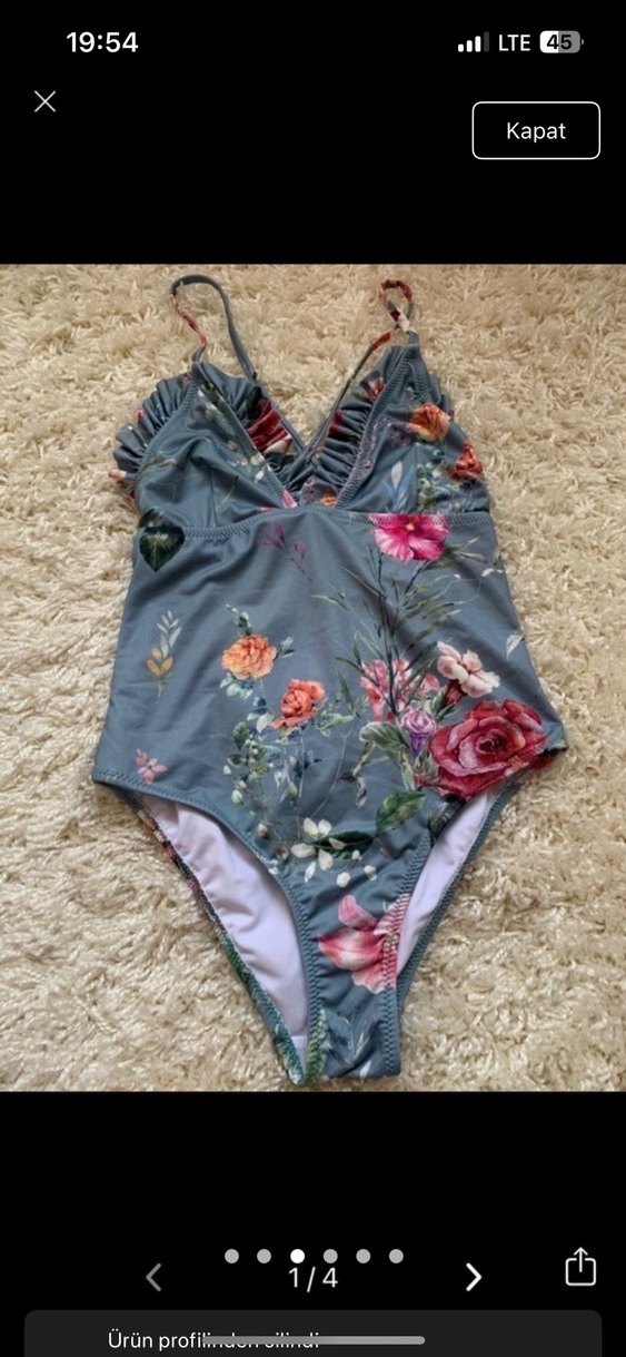 Gri Çiçek Desenli Fırfırlı Mayo - Görsel 3