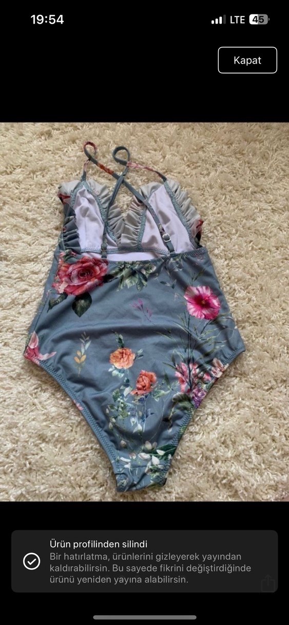 Gri Çiçek Desenli Fırfırlı Mayo - Görsel 2