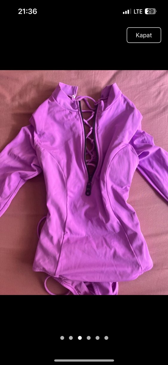 Fermuarlı Uzun Kollu Pembe Mayo - Görsel 2