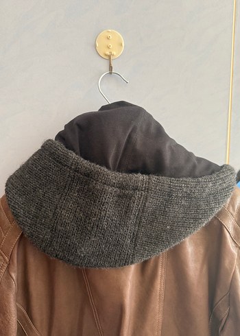 Kürk Detaylı Kahverengi Deri Biker Ceket - Görsel 2