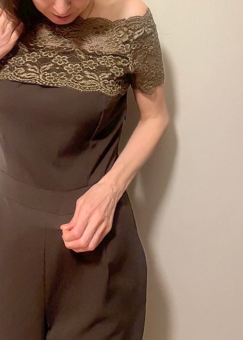 Gri Dantel Detaylı Uzun Straplez Tulum - Görsel 5