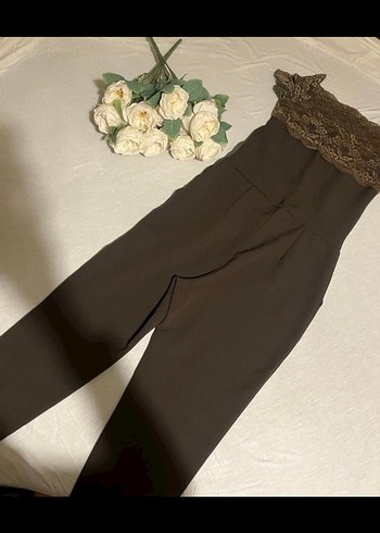 Gri Dantel Detaylı Uzun Straplez Tulum - Görsel 7