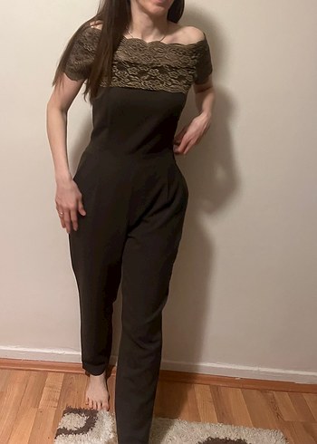 Gri Dantel Detaylı Uzun Straplez Tulum - Görsel 4