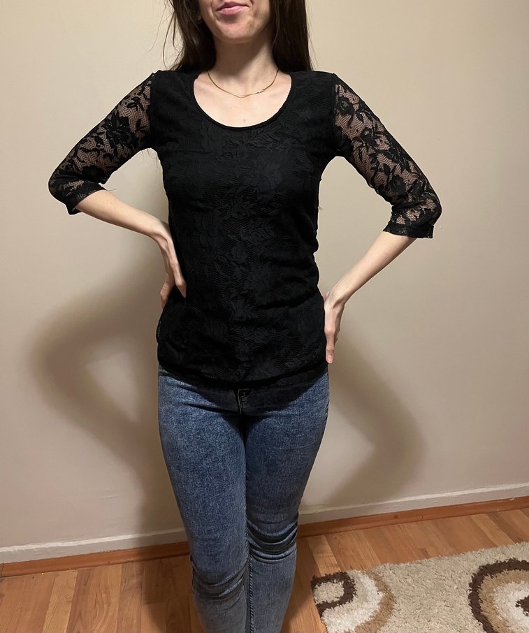 Dantel Detaylı Siyah Kadın Bluz - Görsel 2
