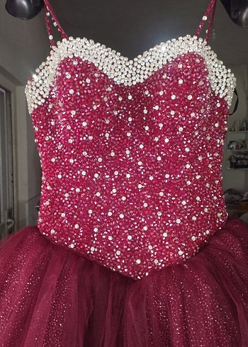 Bordo Payetli Straplez prenses model kinalik