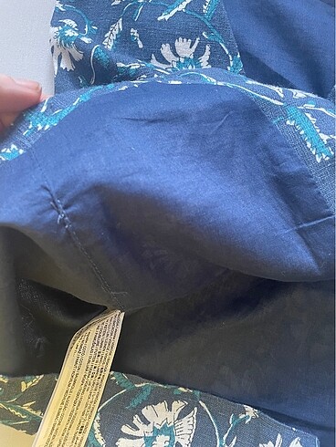 s Beden mavi Renk Mango türk desenli keten karışımlı yelek