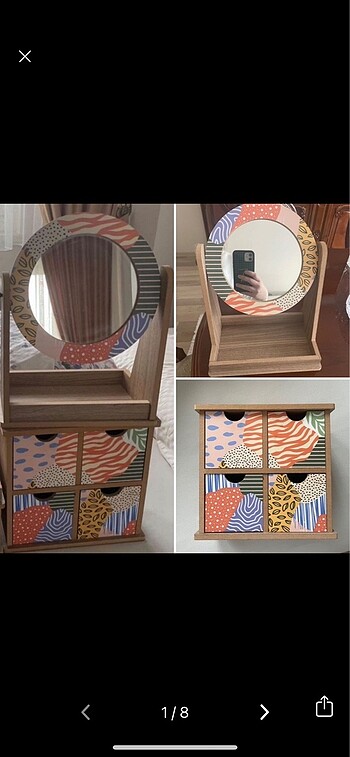 Makyaj aynası ve çekmeceli organizer set