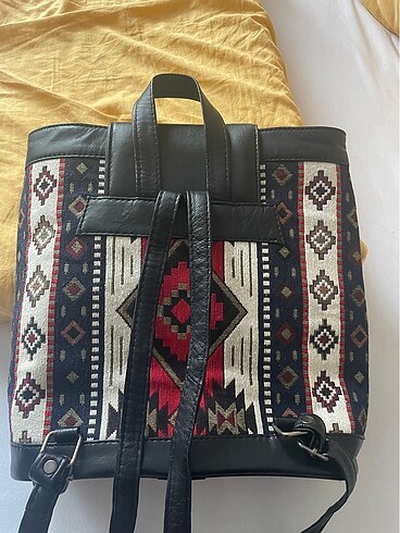 Diğer Siyah deri etnik kilim desen sırt çantası