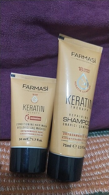 Keratin maske + şampuan seyehat boy 