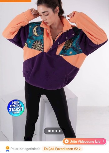 Diğer Düğmeli Yüksek Yakalı Mor Sweatshirt