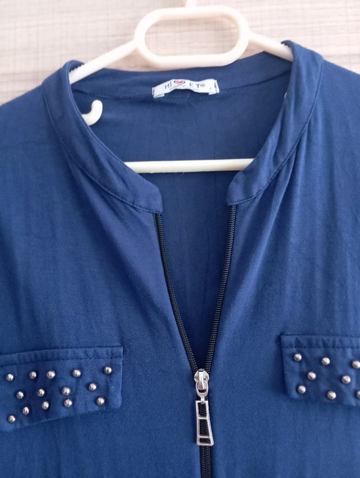 Koyu Mavi Fermuarlı Uzun Kesim Kolsuz yelek - Görsel 2