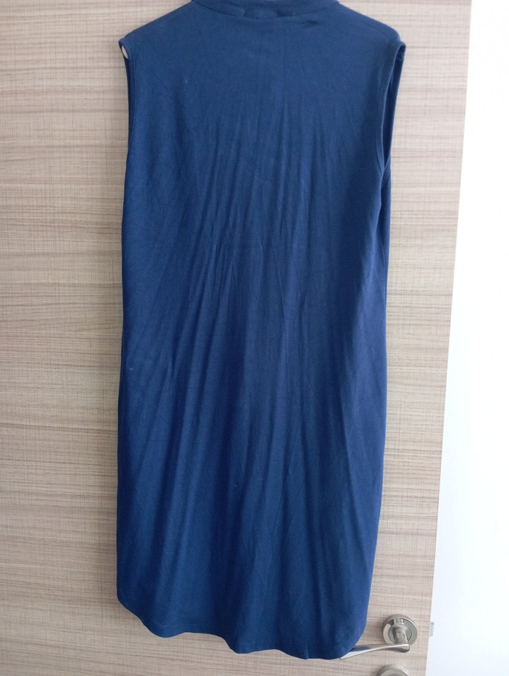 Koyu Mavi Fermuarlı Uzun Kesim Kolsuz yelek - Görsel 3