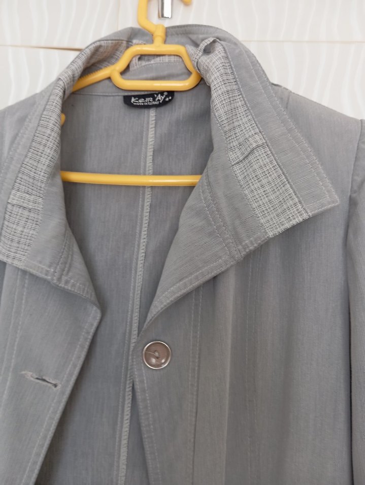 Gri Uzun Keten Kadın manto - Görsel 2