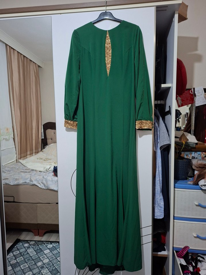 Yeşil Nakışlı Uzun Bohem Kadın Elbisesi - Görsel 2