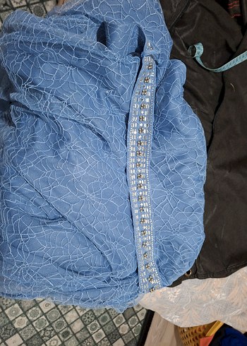 Uzun Kol, Kemerli Mavi Denim Elbise - Görsel 6