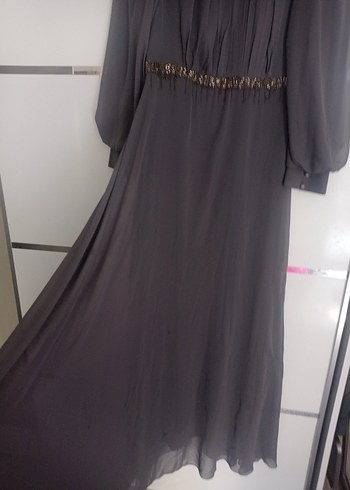 Gri Uzun Kollu Drapeli Abiye - Görsel 5