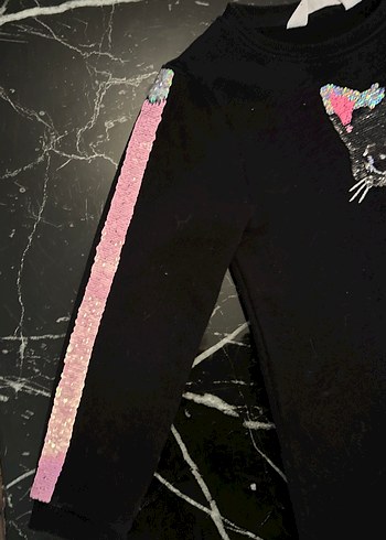 Kız Çocuk Siyah Payetli Uzun Kollu elbise - Görsel 2