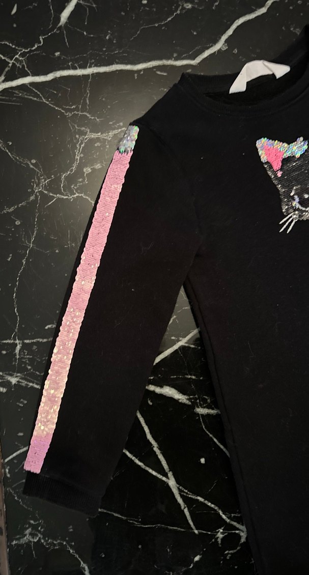 Kız Çocuk Siyah Payetli Uzun Kollu elbise - Görsel 2