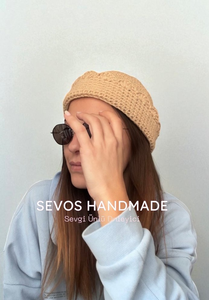 Bej Örgü Kadın Şapka (docker hat) - Görsel 2
