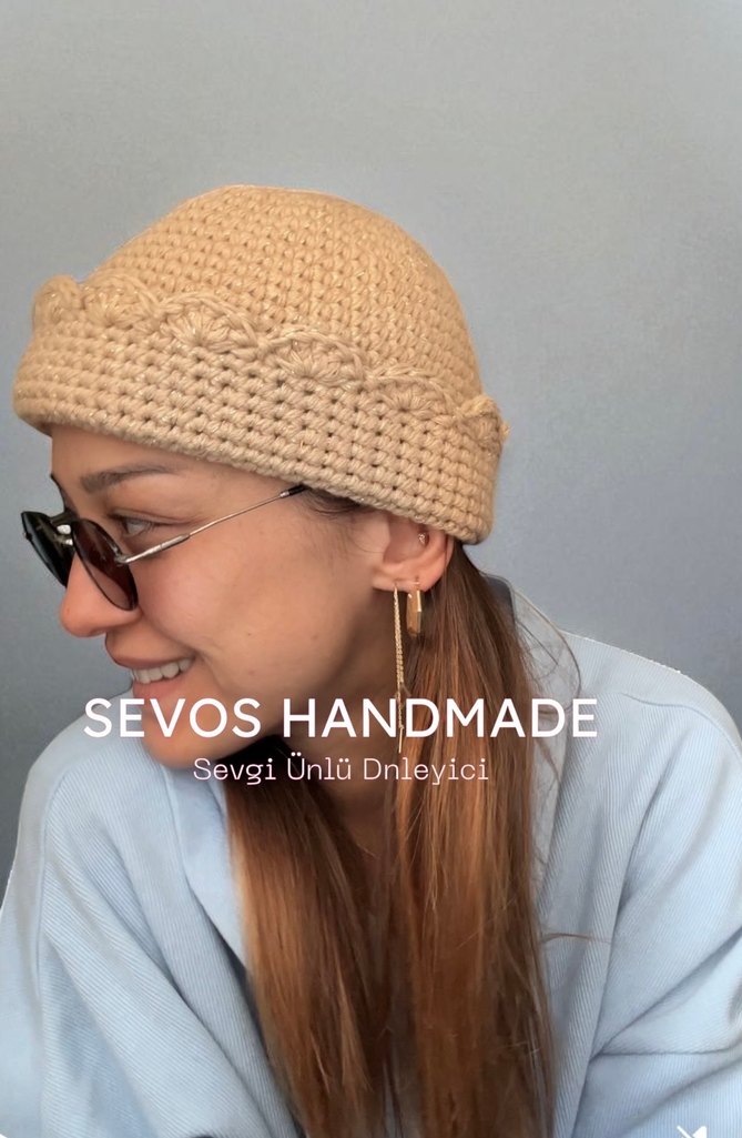 Bej Örgü Kadın Şapka (docker hat) - Görsel 4