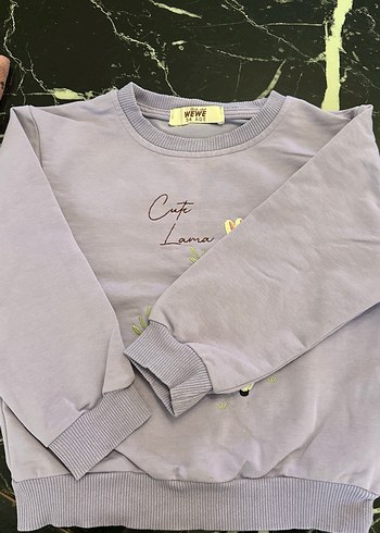 Kızlar için Lila Baskılı Pamuklu Sweatshirt - Görsel 4