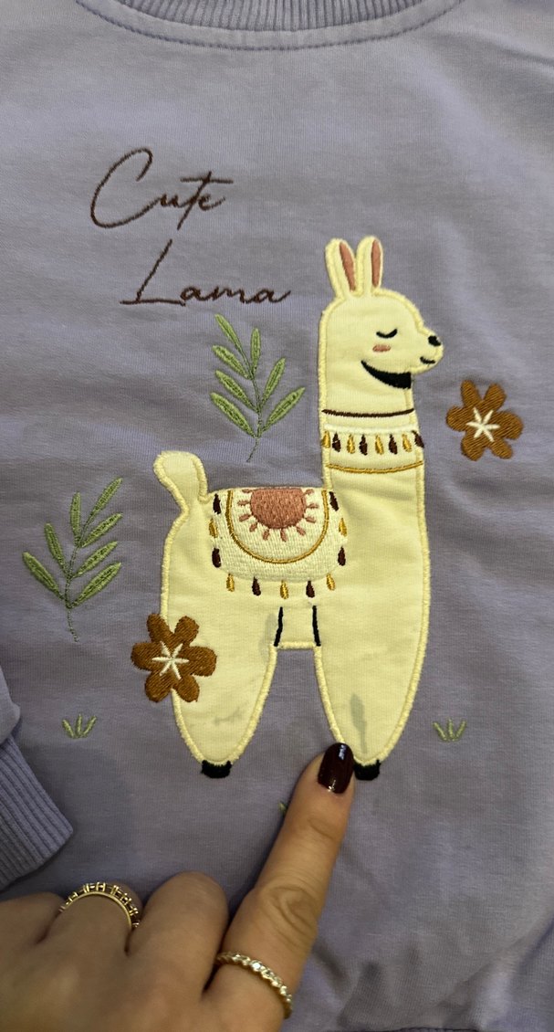 Kızlar için Lila Baskılı Pamuklu Sweatshirt - Görsel 2