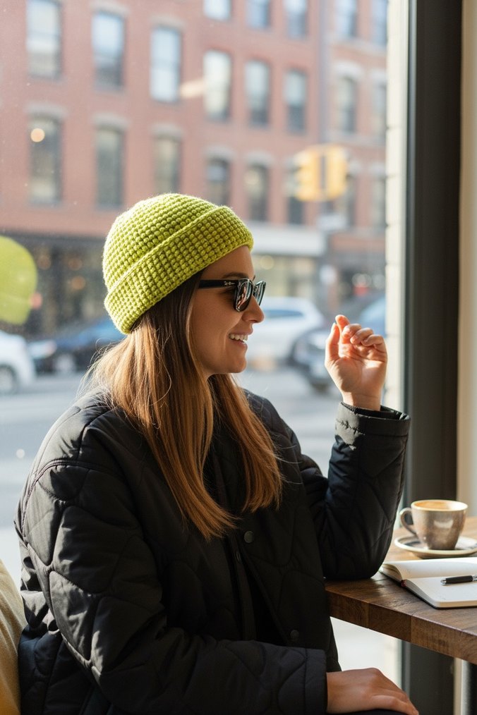 Sarı Parlak Örgü Kadın Bere DOCKER HAT - Görsel 5