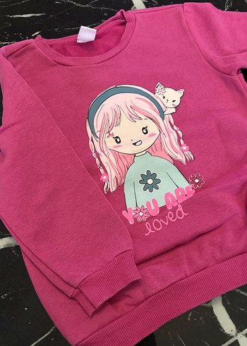 Kız Çocuk Pembe Baskılı Sweatshirt - Görsel 2