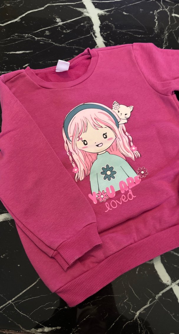 Kız Çocuk Pembe Baskılı Sweatshirt - Görsel 2