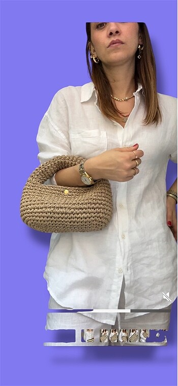 Beden camel Renk Hasır mini bag