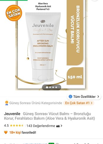 Jeuvenile Bronzlaştırıcı ve Güneş Sonrası Bakım Balmı 150ml - Görsel 2