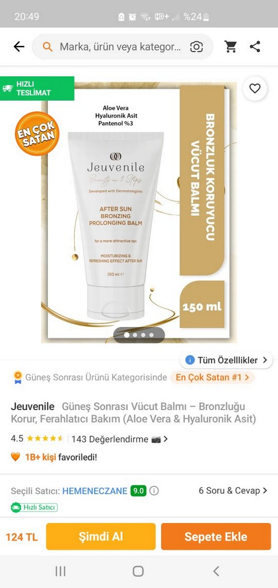 Jeuvenile Bronzlaştırıcı ve Güneş Sonrası Bakım Balmı 150ml - Görsel 2
