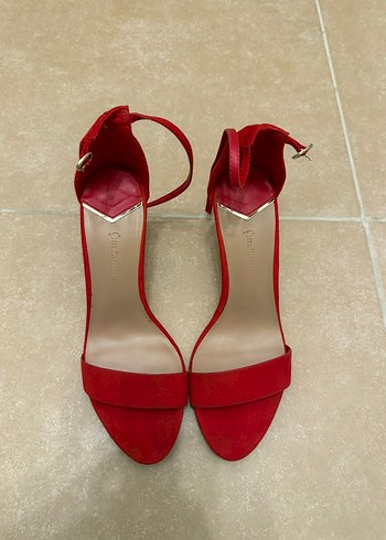 39 Beden Kırmızı Süet Stiletto Topuklu Kadın Ayakkabı