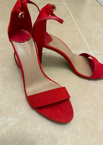 Kırmızı Süet Stiletto Topuklu Kadın Ayakkabı