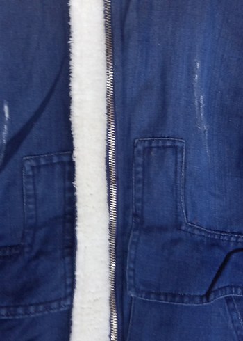 Zara Kürklü Mavi Midi Denim Kadın Kışlık Ceket