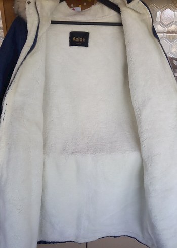 36 Beden Kürklü Mavi Midi Denim Kadın Kışlık Ceket