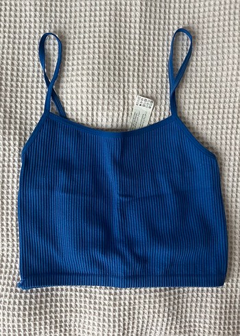 Mavi İnce Askılı Crop Top