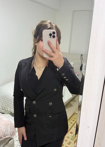Siyah Düğmeli Kadın Blazer Ceket - Görsel 2