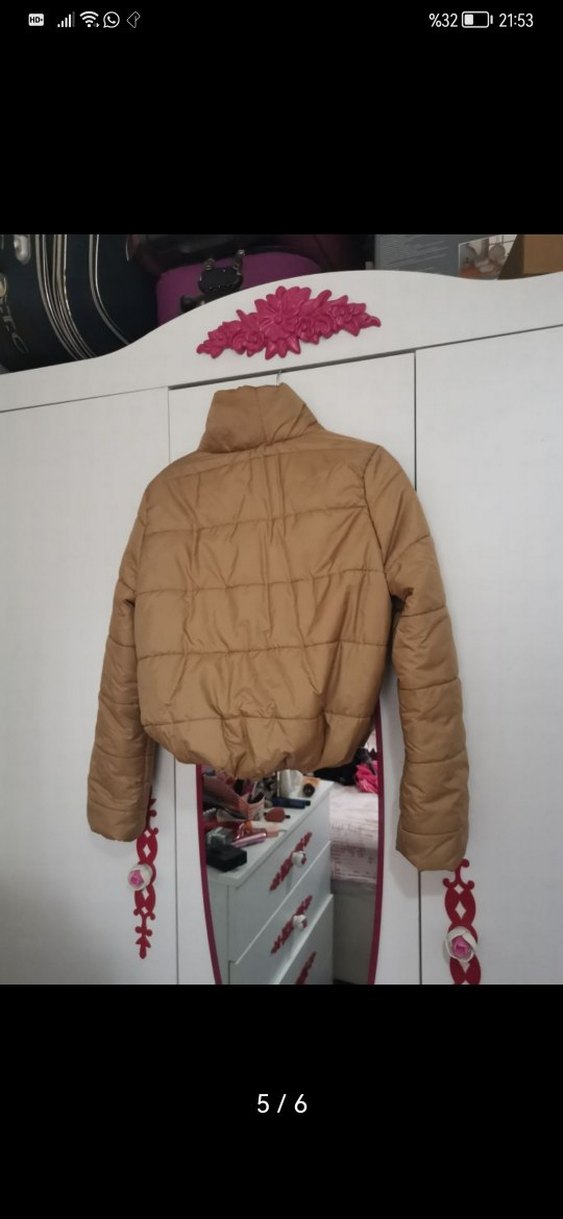 Kahverengi Kemerli Kısa Kadın Kışlık Mont - Görsel 4