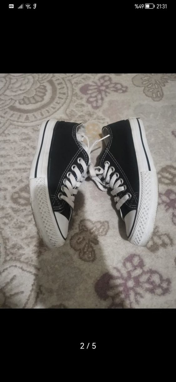 Kadın Siyah Beyaz Bağcıklı Spor Ayakkabı - Görsel 2