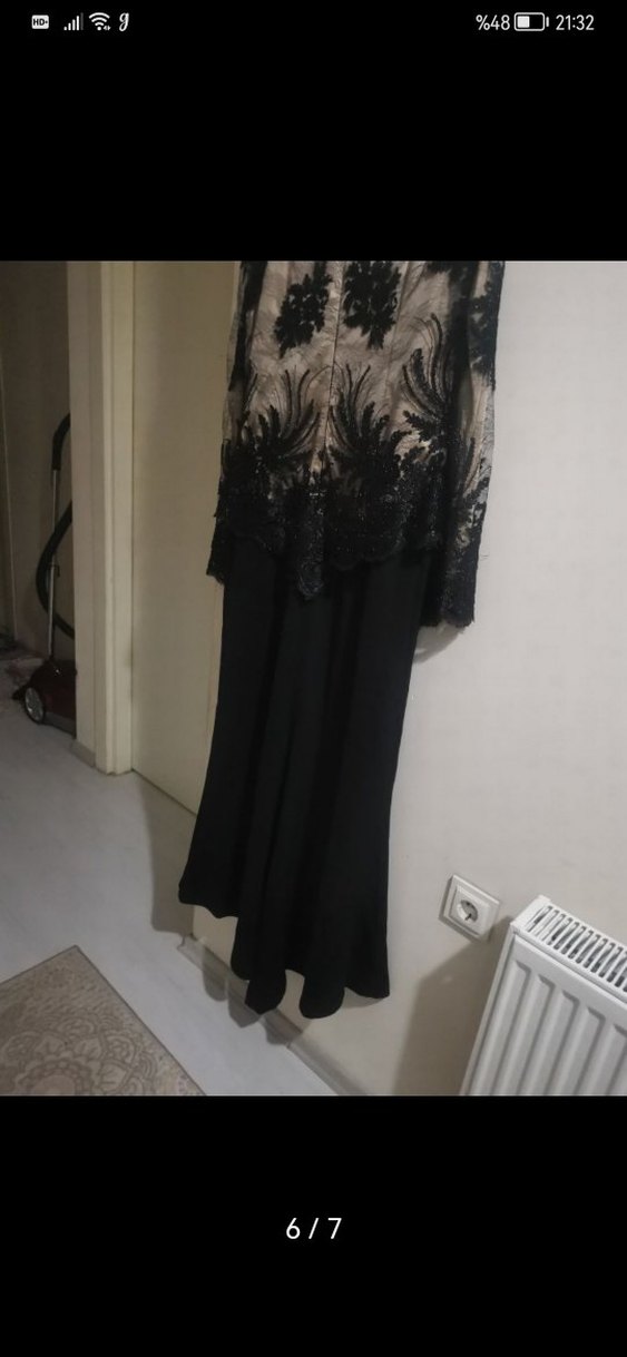 Dantel Detaylı Siyah Uzun Kollu Gotik Abiye Elbise - Görsel 5