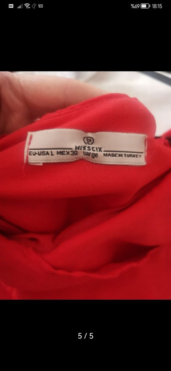 Kırmızı Straplez Uzun Kollu Mini Elbise - Görsel 4