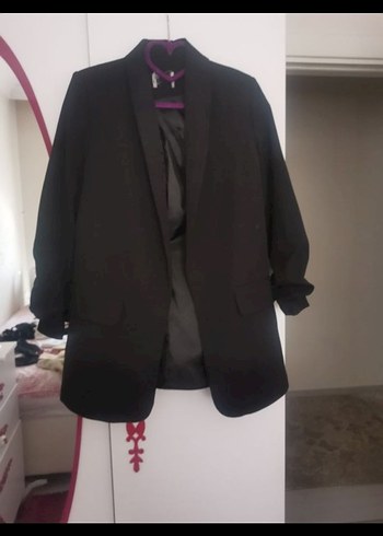 Siyah Kadın Ofis Blazeri kolları büzgülü - Görsel 2