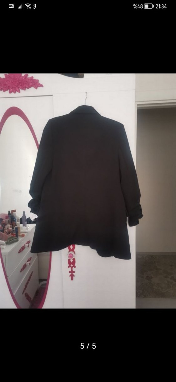 Siyah Kadın Ofis Blazeri kolları büzgülü - Görsel 5