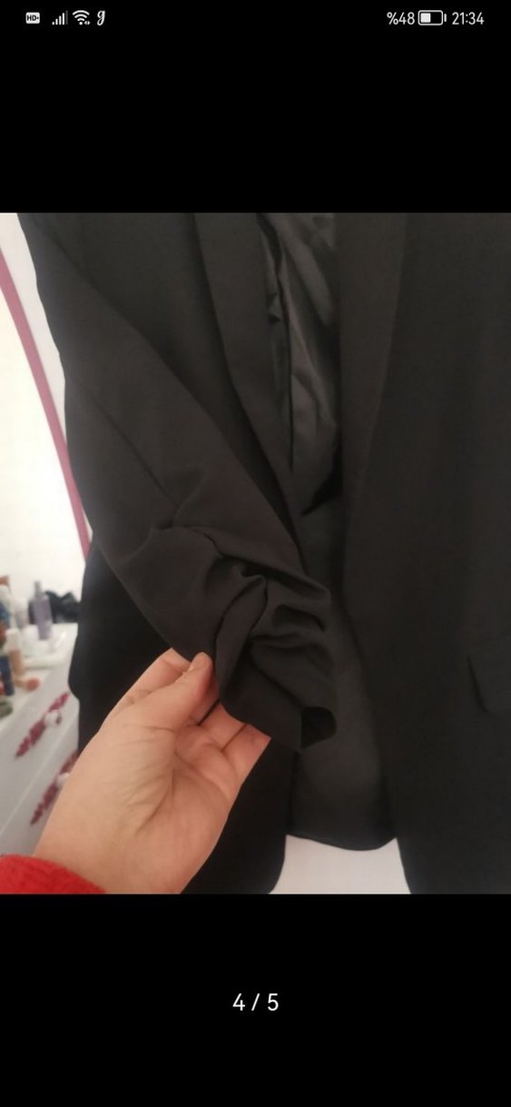 Siyah Kadın Ofis Blazeri kolları büzgülü - Görsel 4