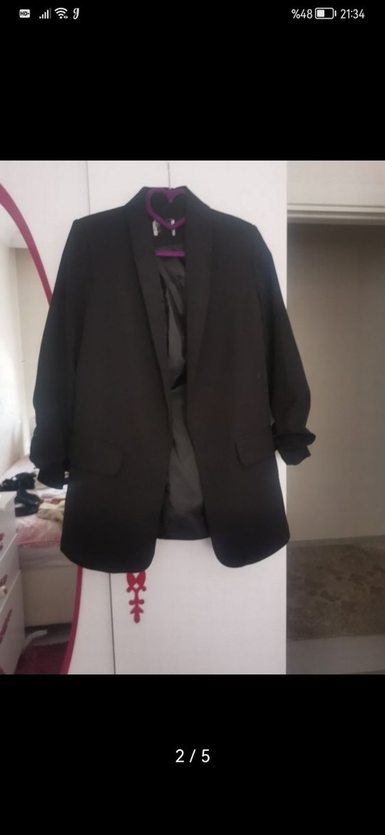 Siyah Kadın Ofis Blazeri kolları büzgülü - Görsel 2